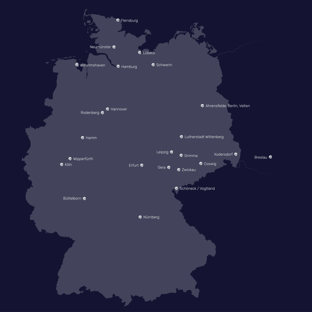 Deutschlandkarte mit den Standorten von Netzkontor.
